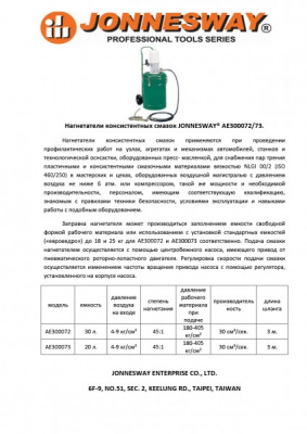  Нагнетатель консистентной смазки пневматический 20 л. Jonnesway AE300073