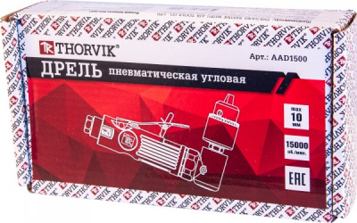Дрель пневматическая угловая 15000 об/мин, патрон 1-10 мм, Thorvik AAD1500
