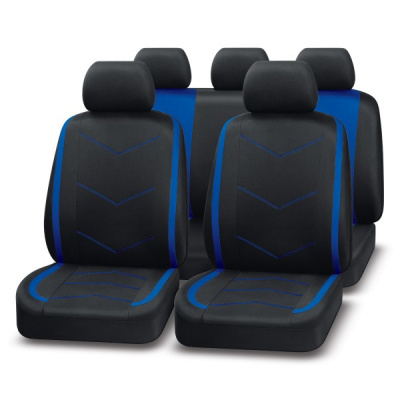 Авточехлы IMPULSE,чёрный/синий, п/эст 2мм поролон, 3 молн, 9пр IMP1100 
