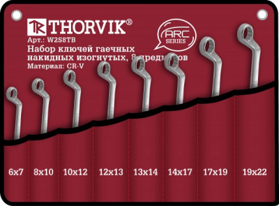 Набор ключей накидных изогнутых 6-22 мм, 8 предметов, Thorvik W2S8TB 