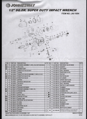 Гайковерт пневматический ударный 1/2"DR 7000 об/мин., 920 Нм Jonnesway JAI-1054 