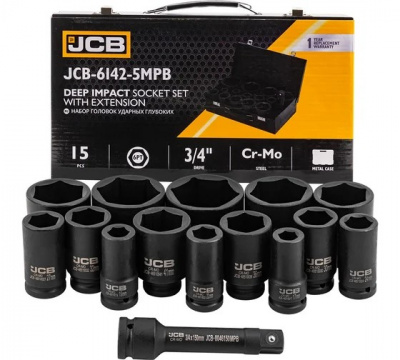 Набор головок ударных глубоких 3/4" 17-65 мм, 14 предметов JCB-6142-5MPB 