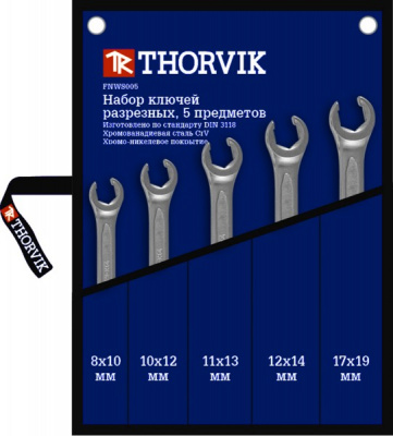 Набор ключей разрезных 8-19 мм, 5 предметов, Thorvik FNWS005 