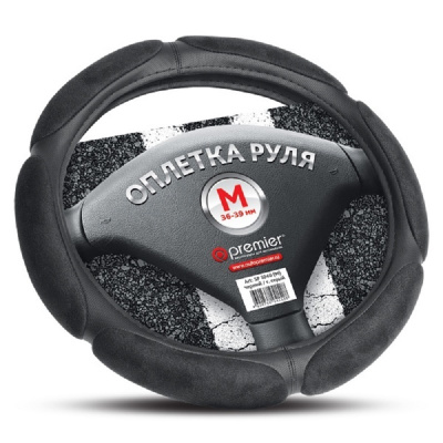 Оплётка руля "6 подушек" чёрная SP-1000 M 